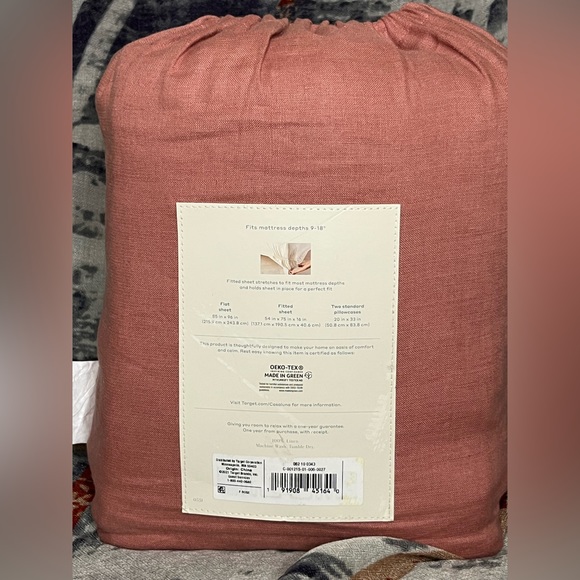 Casaluna 100% Washed Linen Solid Sheet Set - Rose - Picture 5 of 5